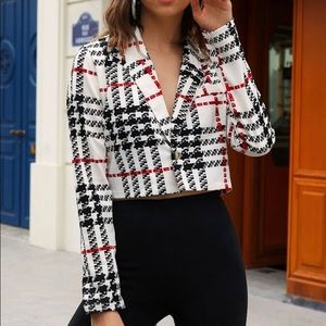 PLAID SINGLE BUTTON CROP BLAZER  NWOT